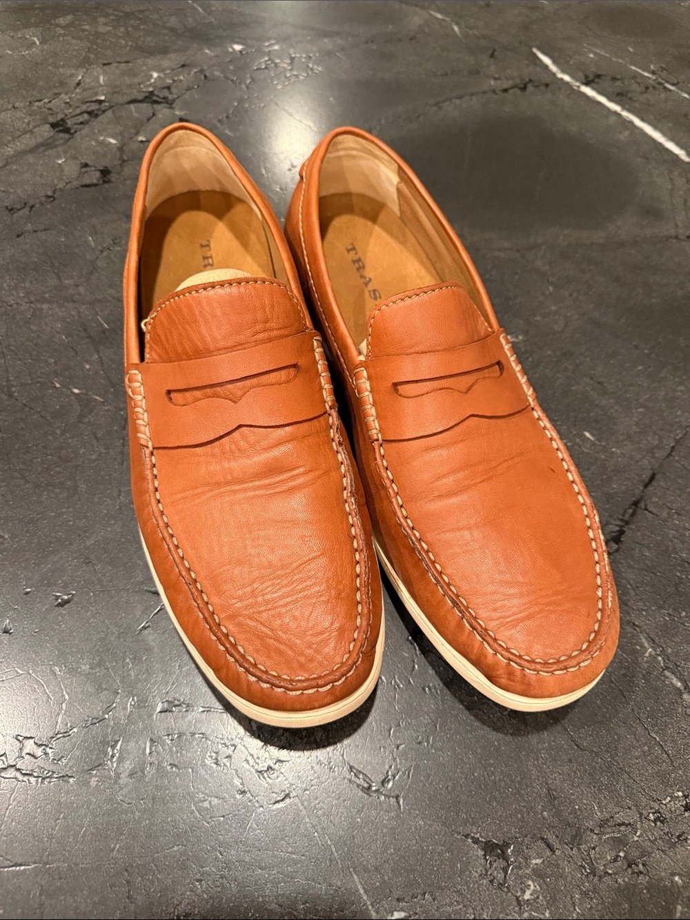 Trask Cognac Leather Penny Loafers
